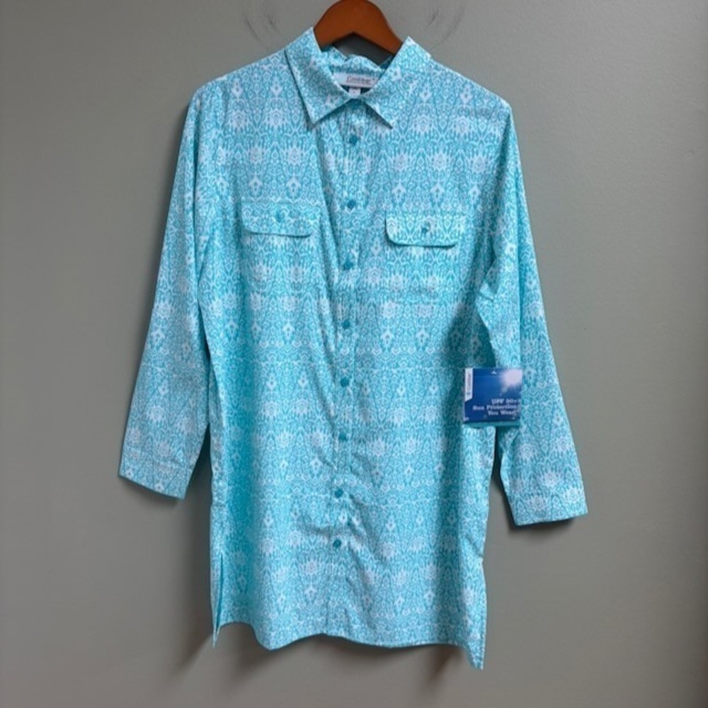 Coolibar Womens Santorini Tunic Shirt Size L Button UPF 50+ Lightweight Outdoors